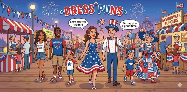 Funny patriotic outfit cartoon characters