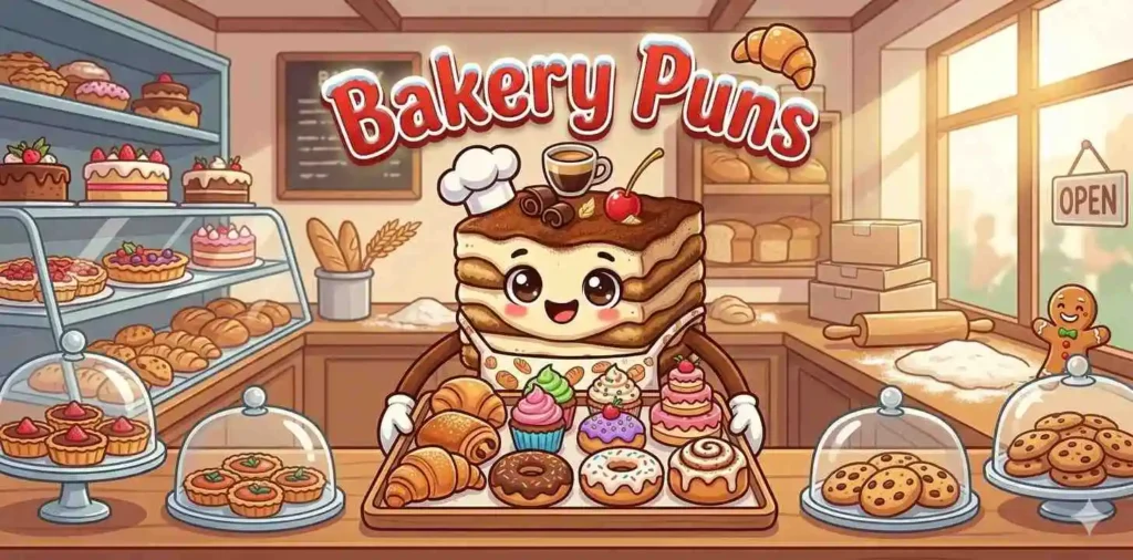 Tiramisu character inside bakery.