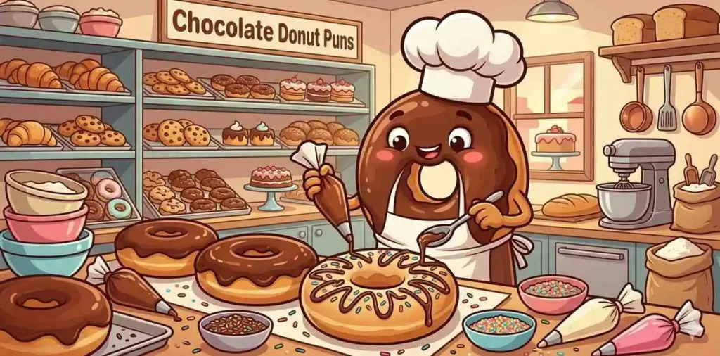 Cartoon donut inside bakery