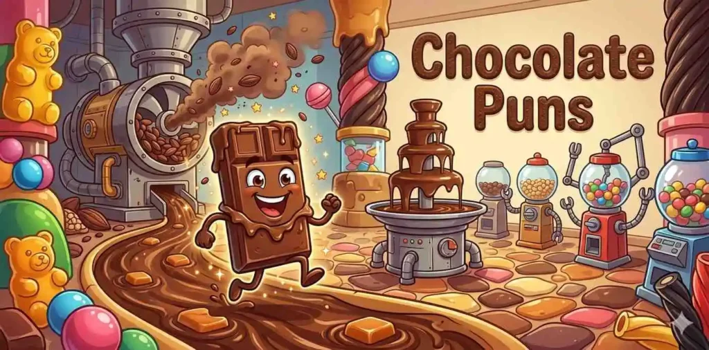 Funny chocolate character in factory