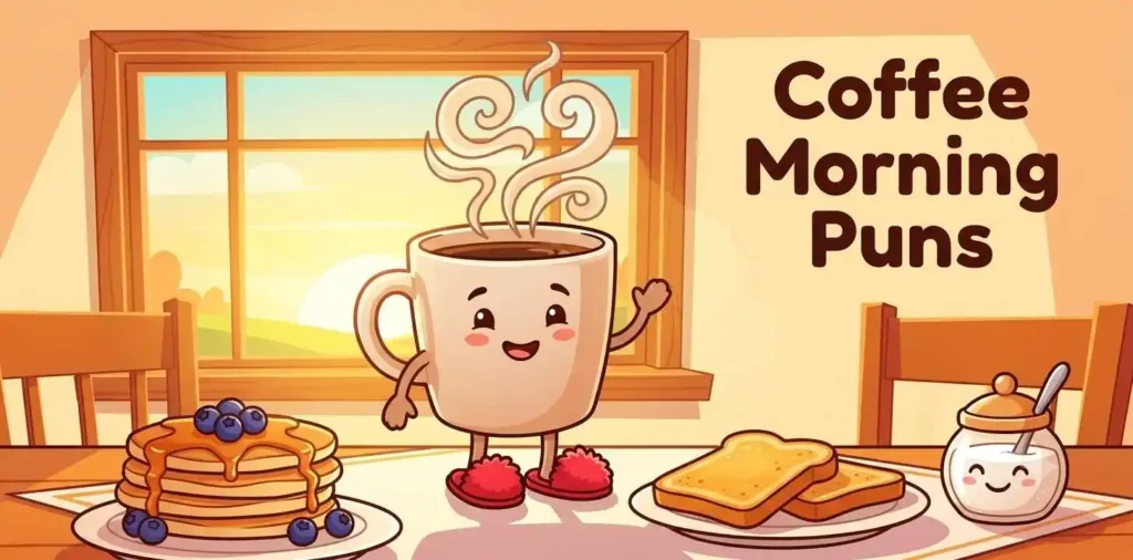 Smiling coffee mug at sunrise