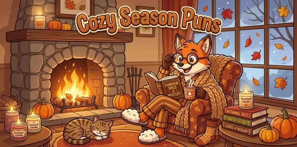 Cozy autumn cartoon indoors