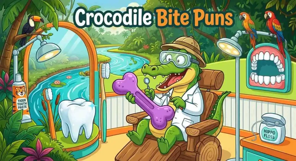 Goofy crocodile playful bite joke