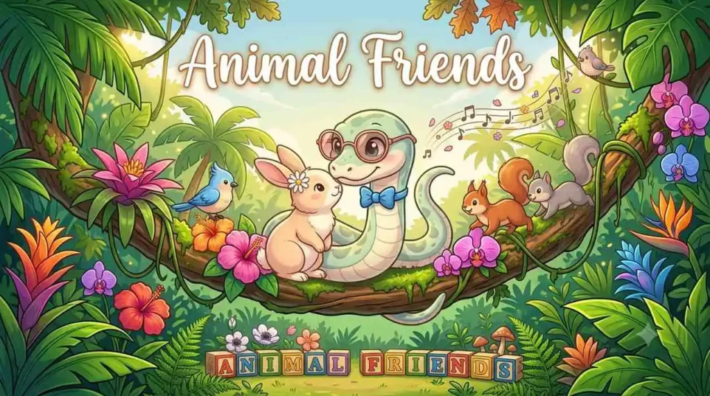 Cute snake with forest animals