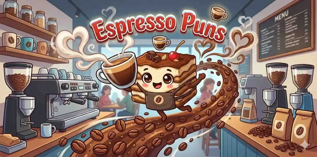 Tiramisu enjoying espresso coffee.