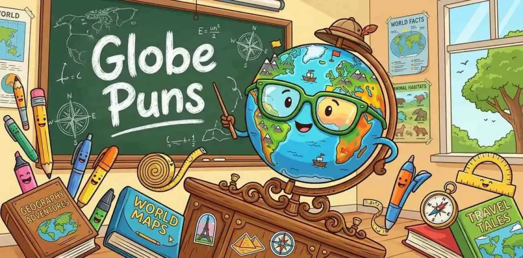 Funny classroom globe character