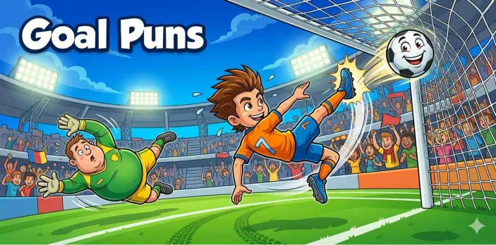 Soccer player scoring funny goal.
