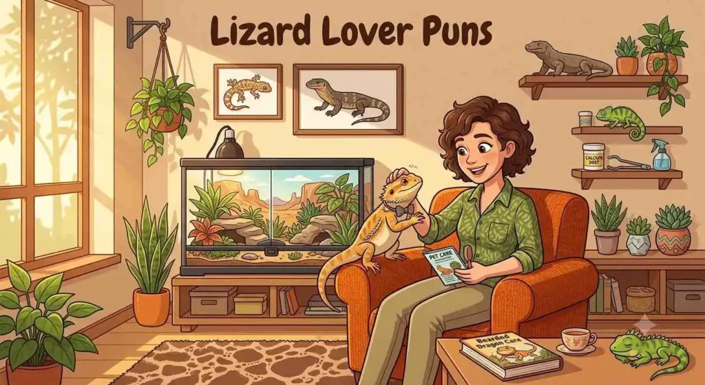 Happy pet lizard with its owner