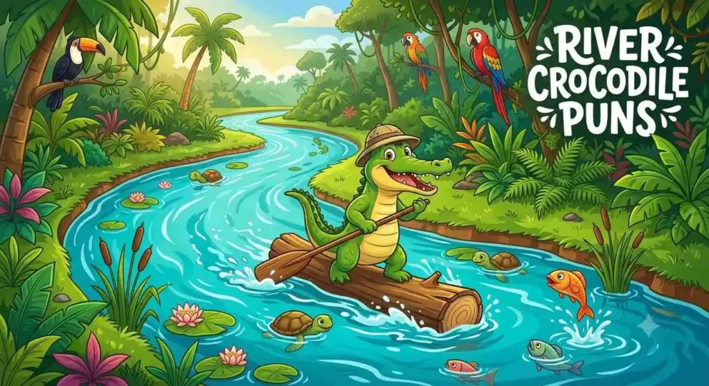 Playful crocodile floating in river