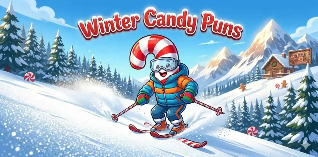 Candy cane skiing through snow