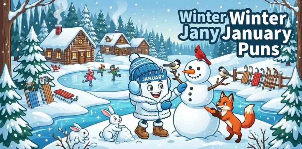 Snowy winter January cartoon fun