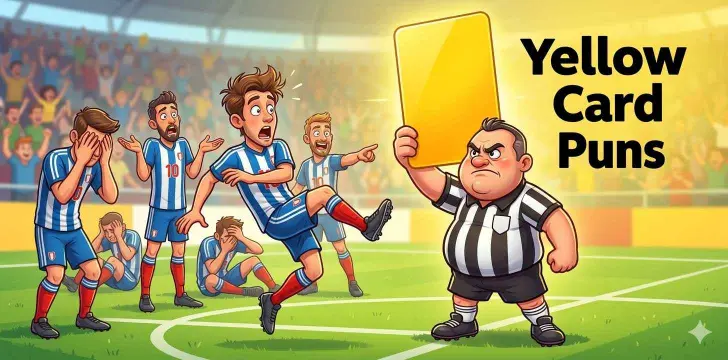 Referee showing yellow card humorously.