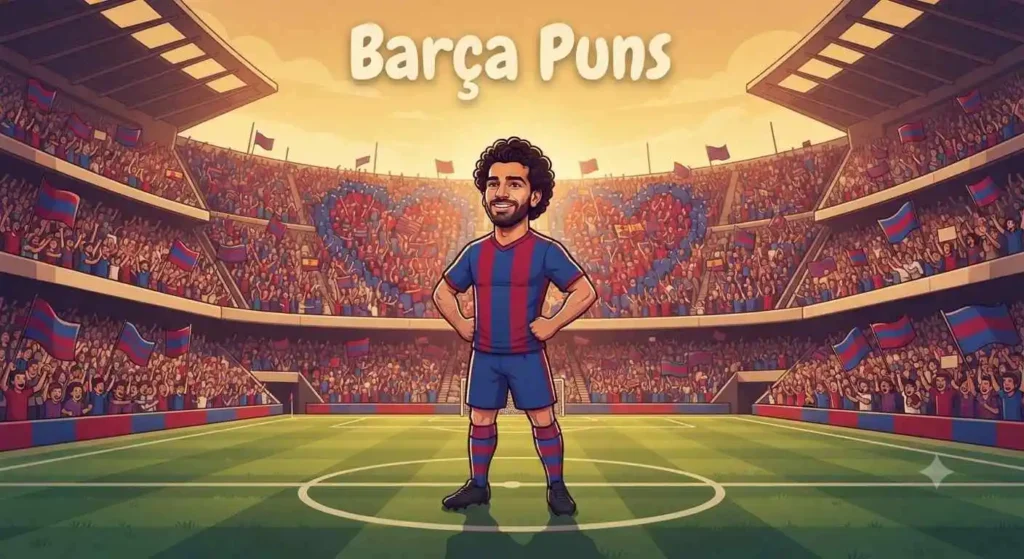 Cartoon Messi in Barcelona colors stadium