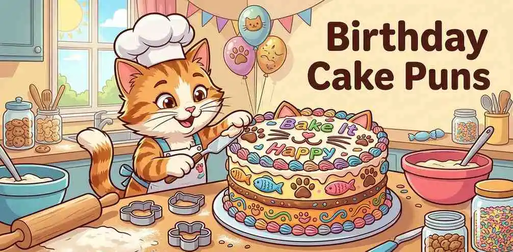 Cat birthday cake scene
