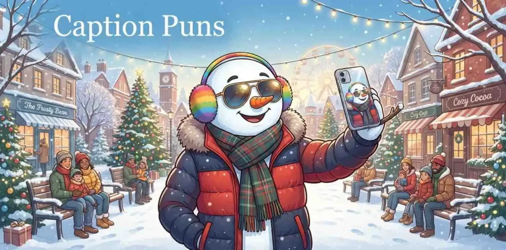 Snowman taking winter selfie