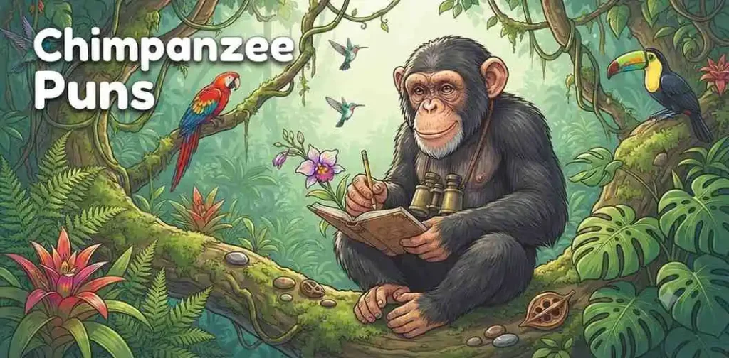 Cute chimpanzee jungle scene