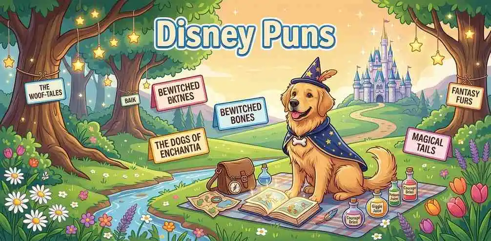 Magical dog posing in fantasy setting
