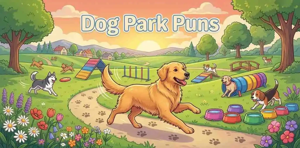 : Golden retriever playing at dog park