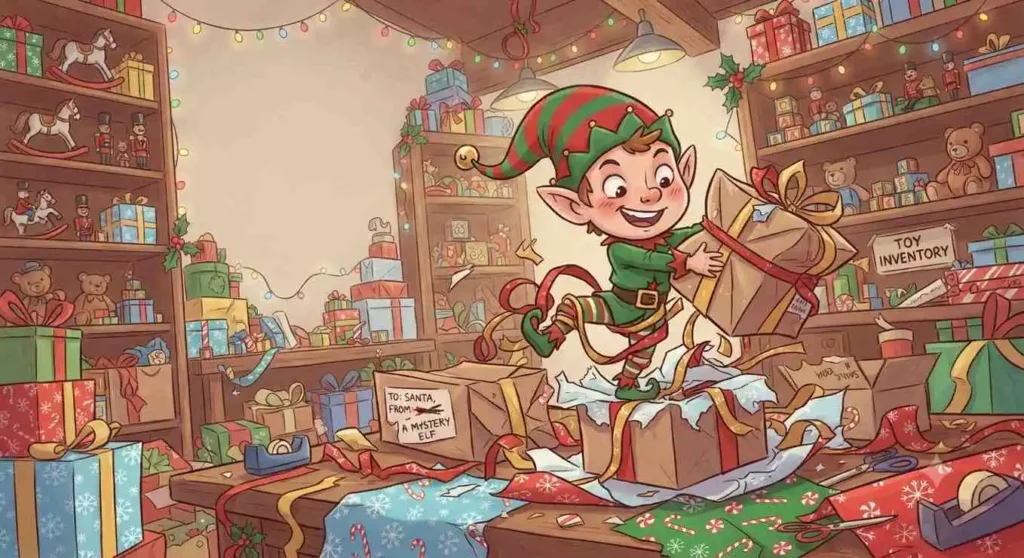 Funny elf in workshop