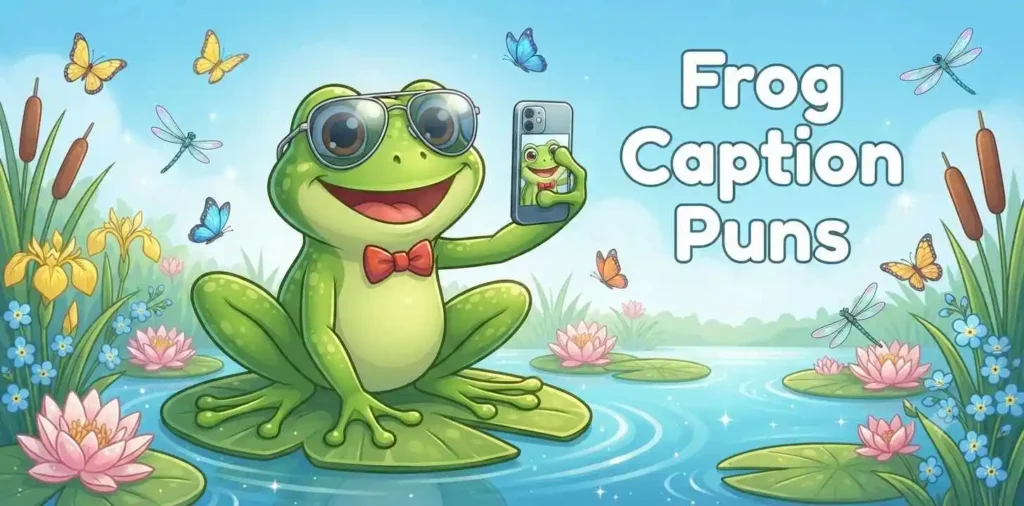 Smiling frog taking selfie