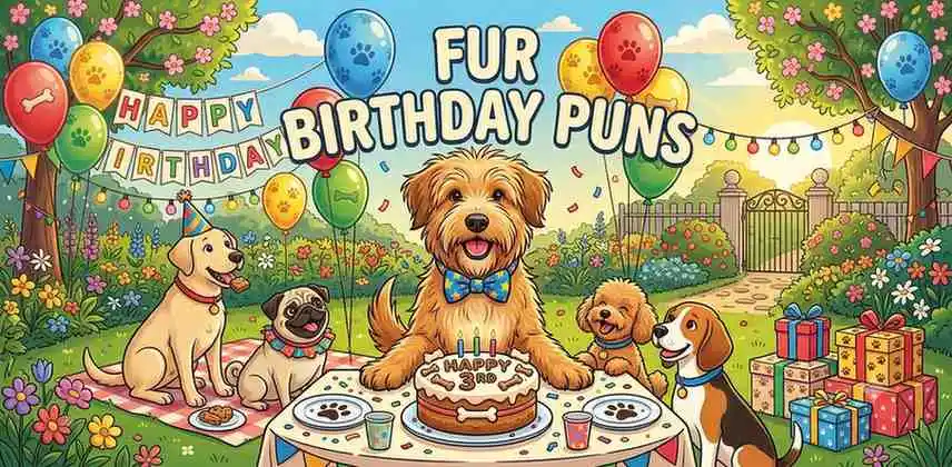 Cute furry dog birthday celebration