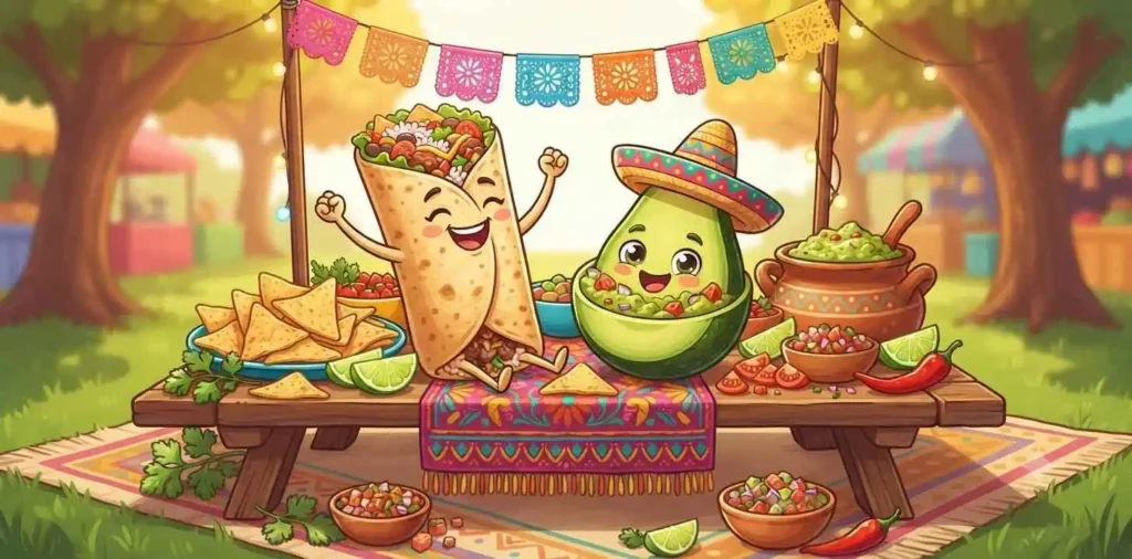 Avocado hugging burrito happily