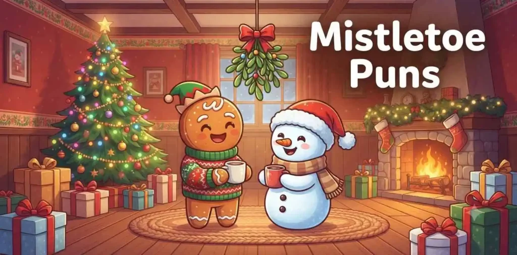 Friends under mistletoe decoration
