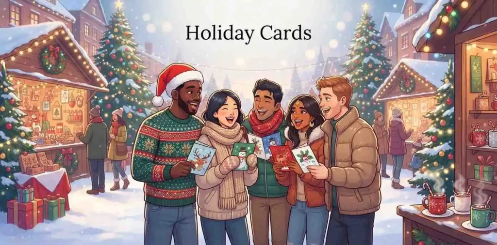 Friends exchanging festive Christmas cards