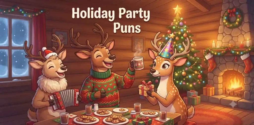 Reindeer celebrating holiday party