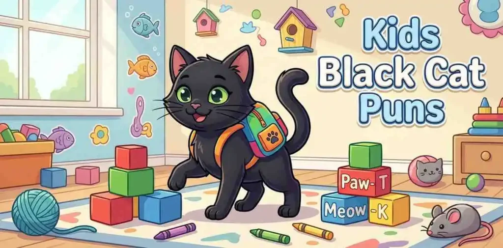 Cute black cat playing kids