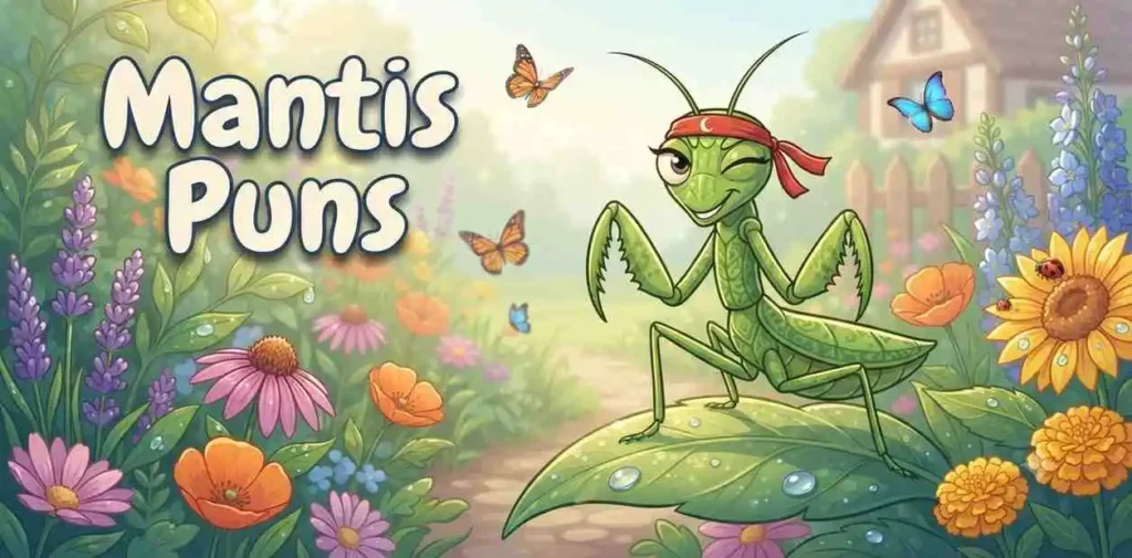 Praying mantis garden scene