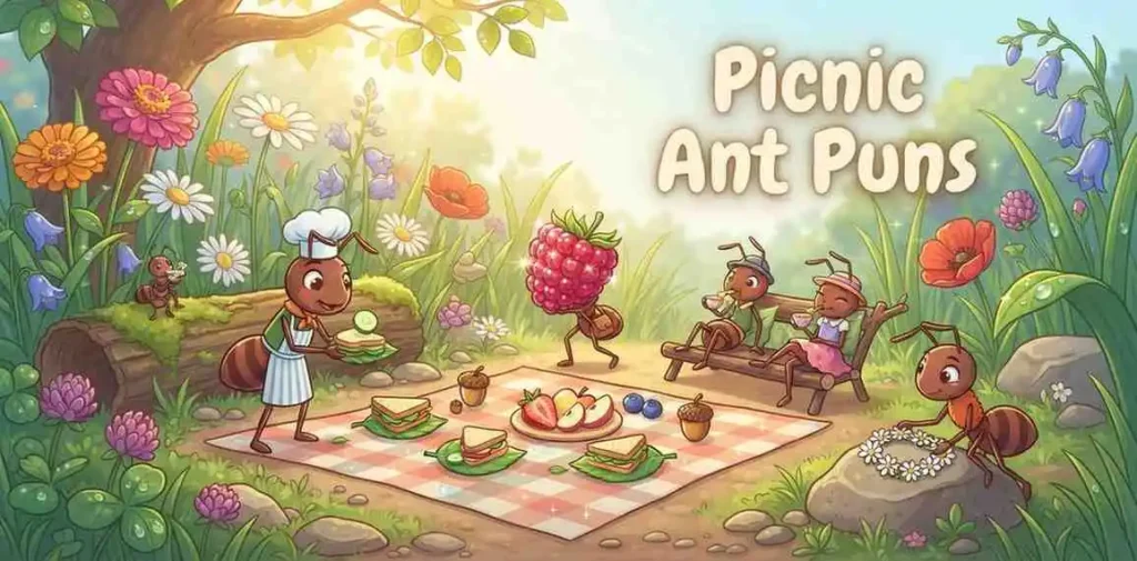 Ants enjoying picnic outdoors