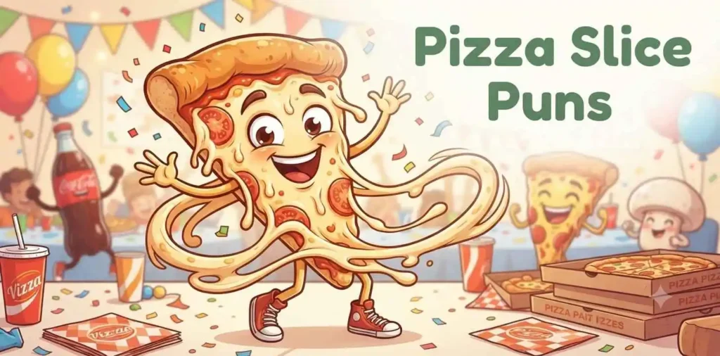 Cheerful pizza slice with stretchy cheese