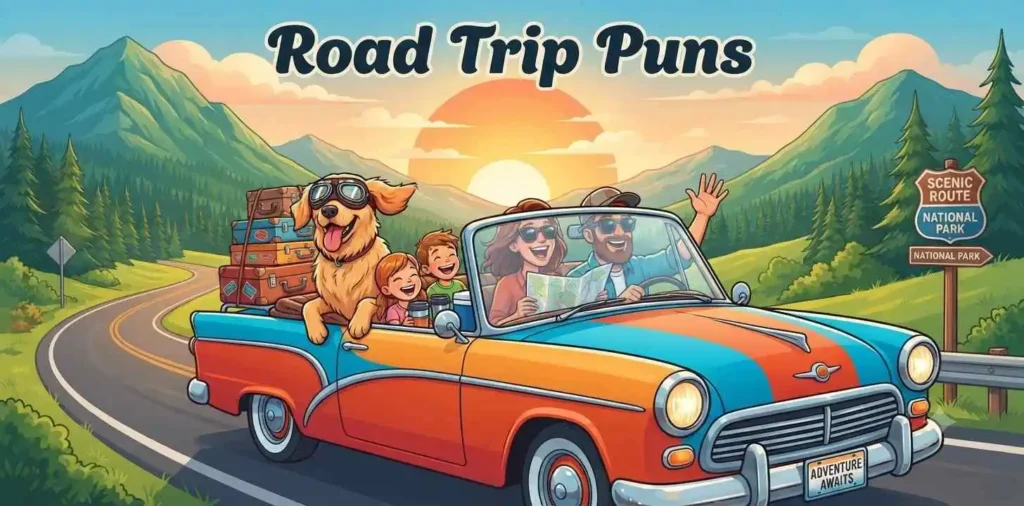 Friends driving scenic highway