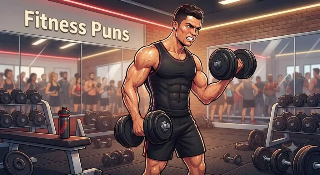 Cartoon athlete lifting heavy weights