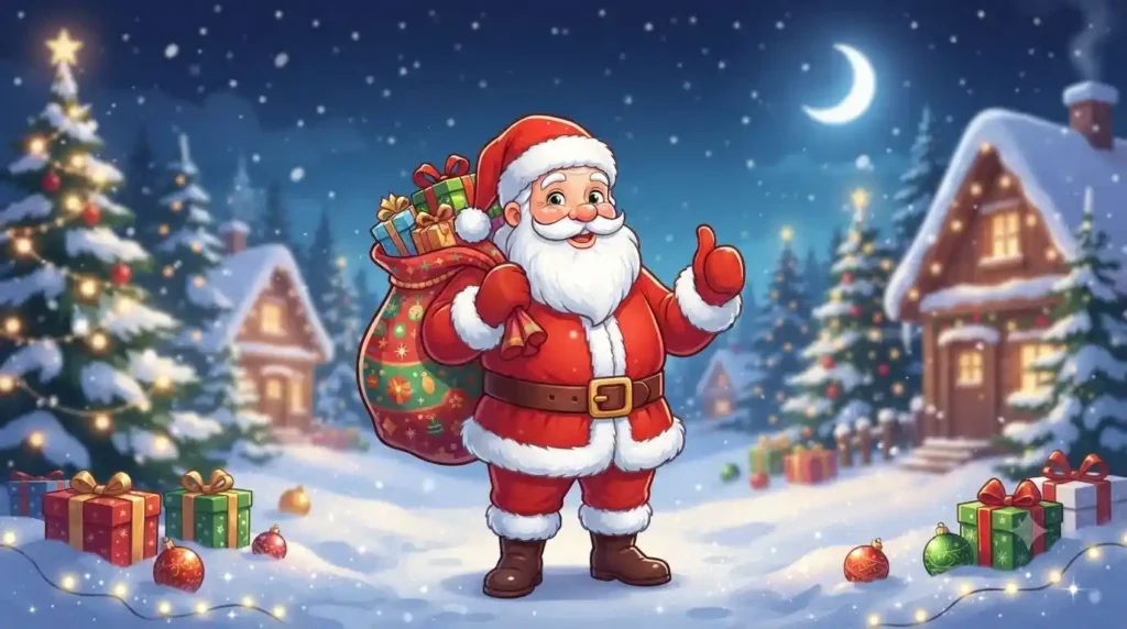 Happy Santa holding gifts