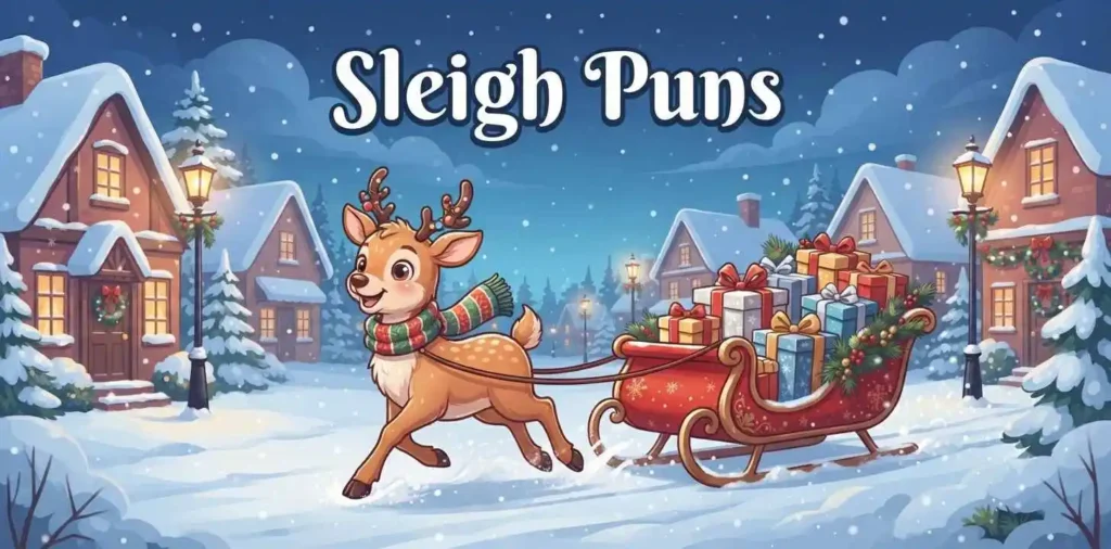 Reindeer pulling festive sleigh