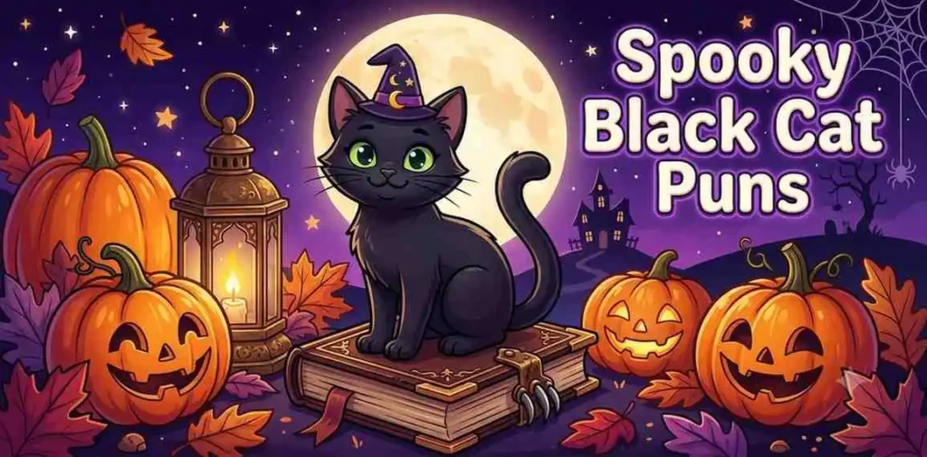 Spooky black cat Halloween scene