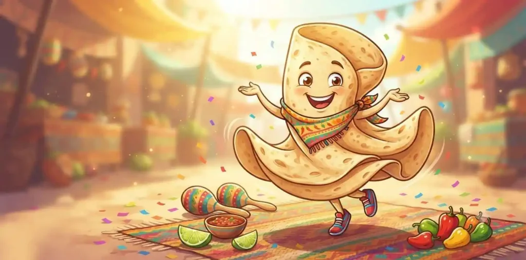 Cute tortilla dancing happily