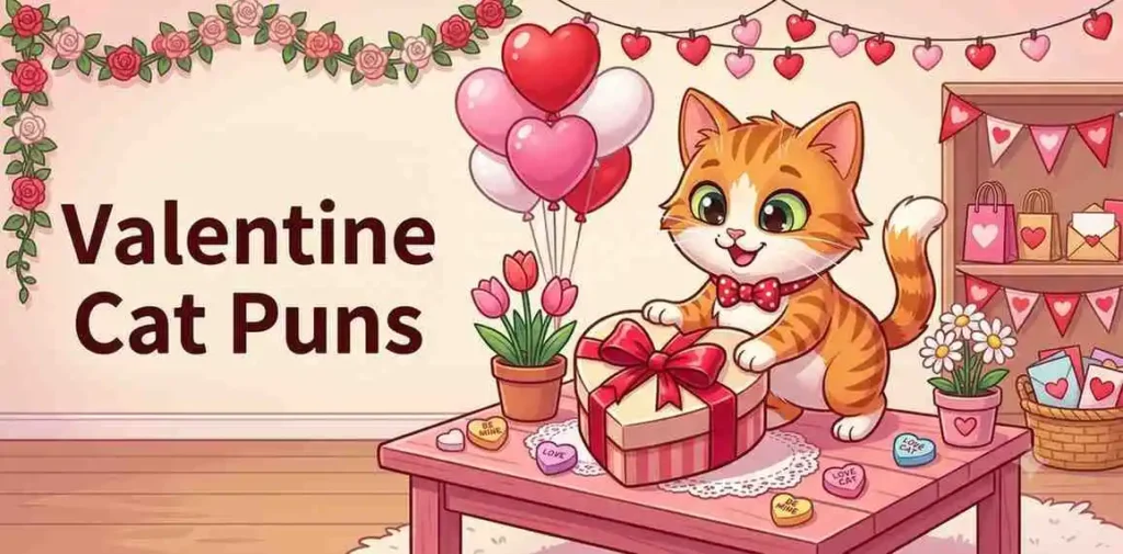 Valentine cat with heart gifts