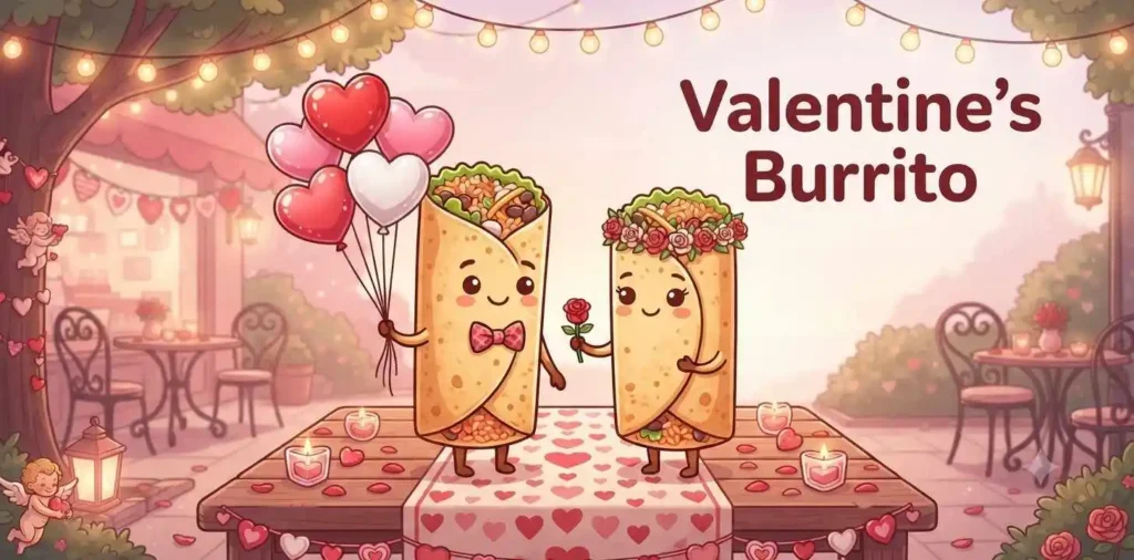 Romantic burrito couple holding hearts