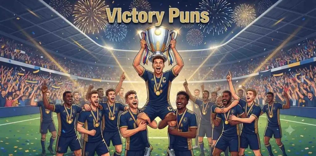 Champion lifting football trophy
