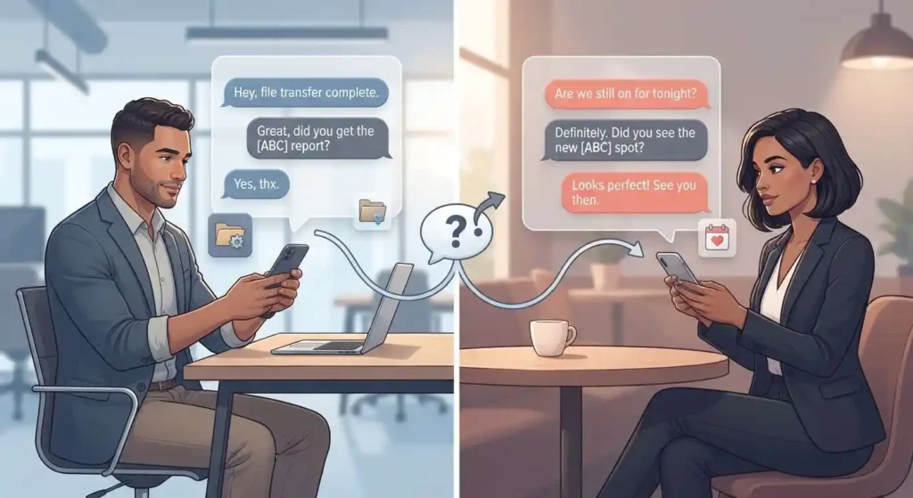 Two online conversations showing how the same abbreviation can have different meanings