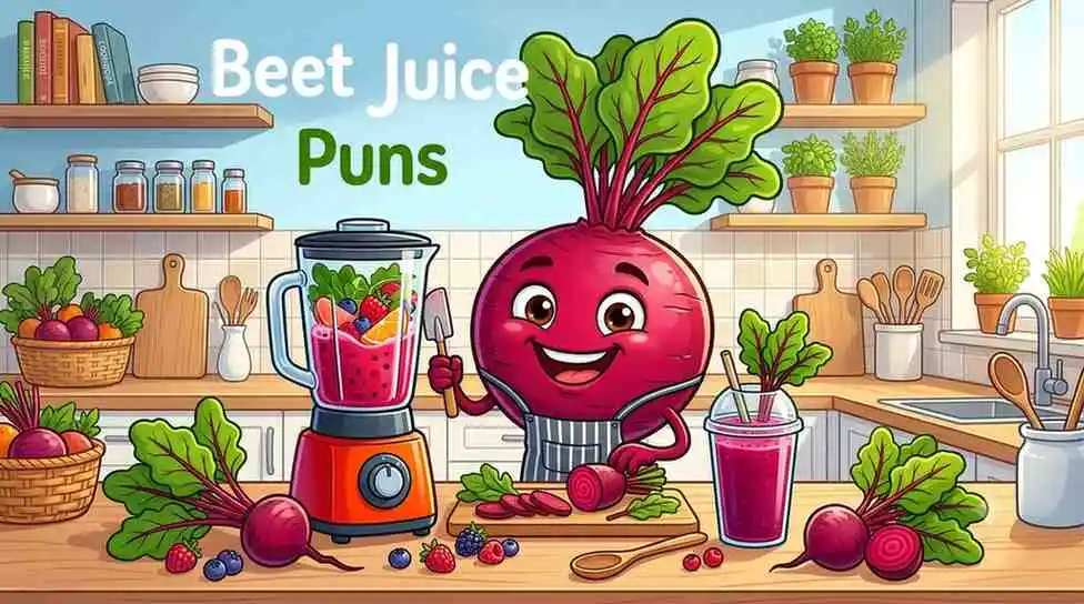 Cute beet juice character making smoothie