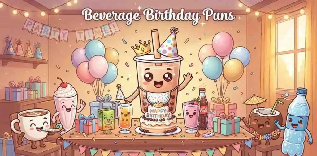 Drink mascot birthday celebration scene