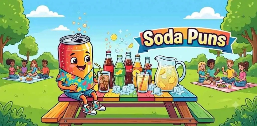 Cute soda characters with bubbles
