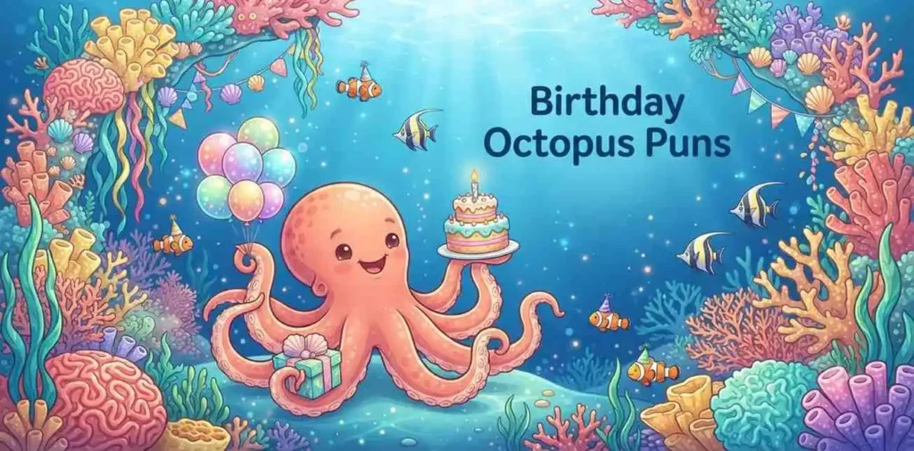 Octopus celebrating underwater birthday