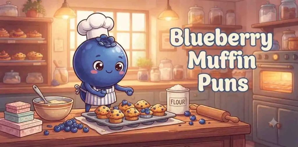 Blueberry mascot baking muffins