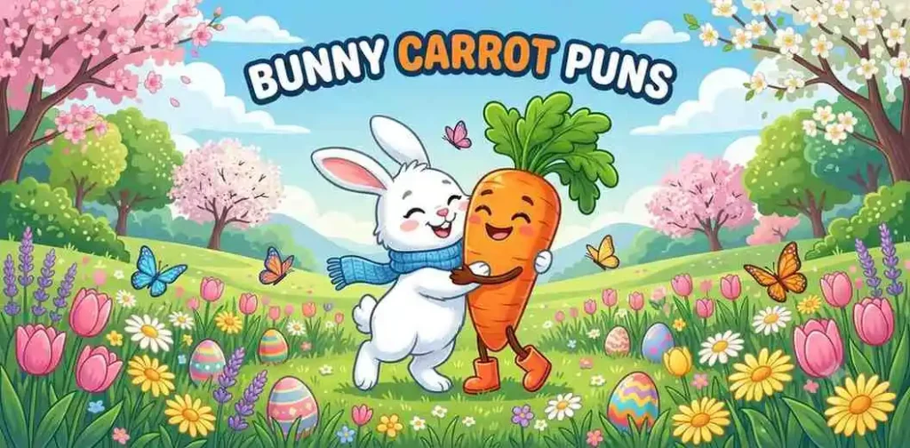 Bunny hugging smiling carrot