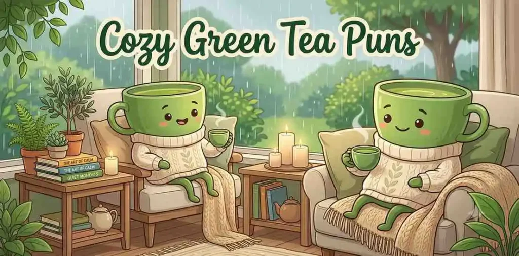 Cozy green tea scene